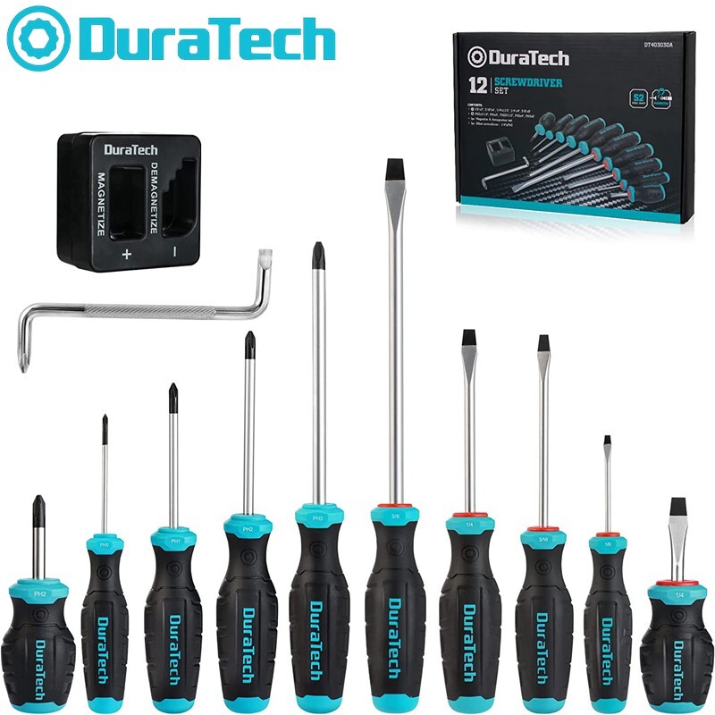 DURATECH 12PCS Screwdriver Set S2 Alloy Steel 5 Phillips Slotted Tip Screwdriver