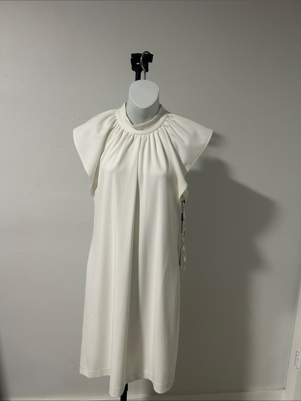 Calvin Klein Cream Gathered Neck Midi Dress