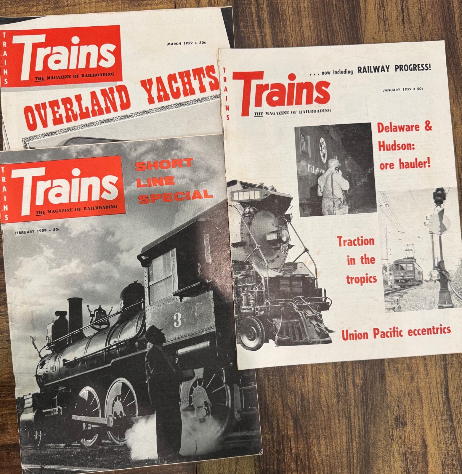 Vintage 1959 TRAINS Magazine Lot — 3 Consecutive Issues (Jan, Feb, Mar)