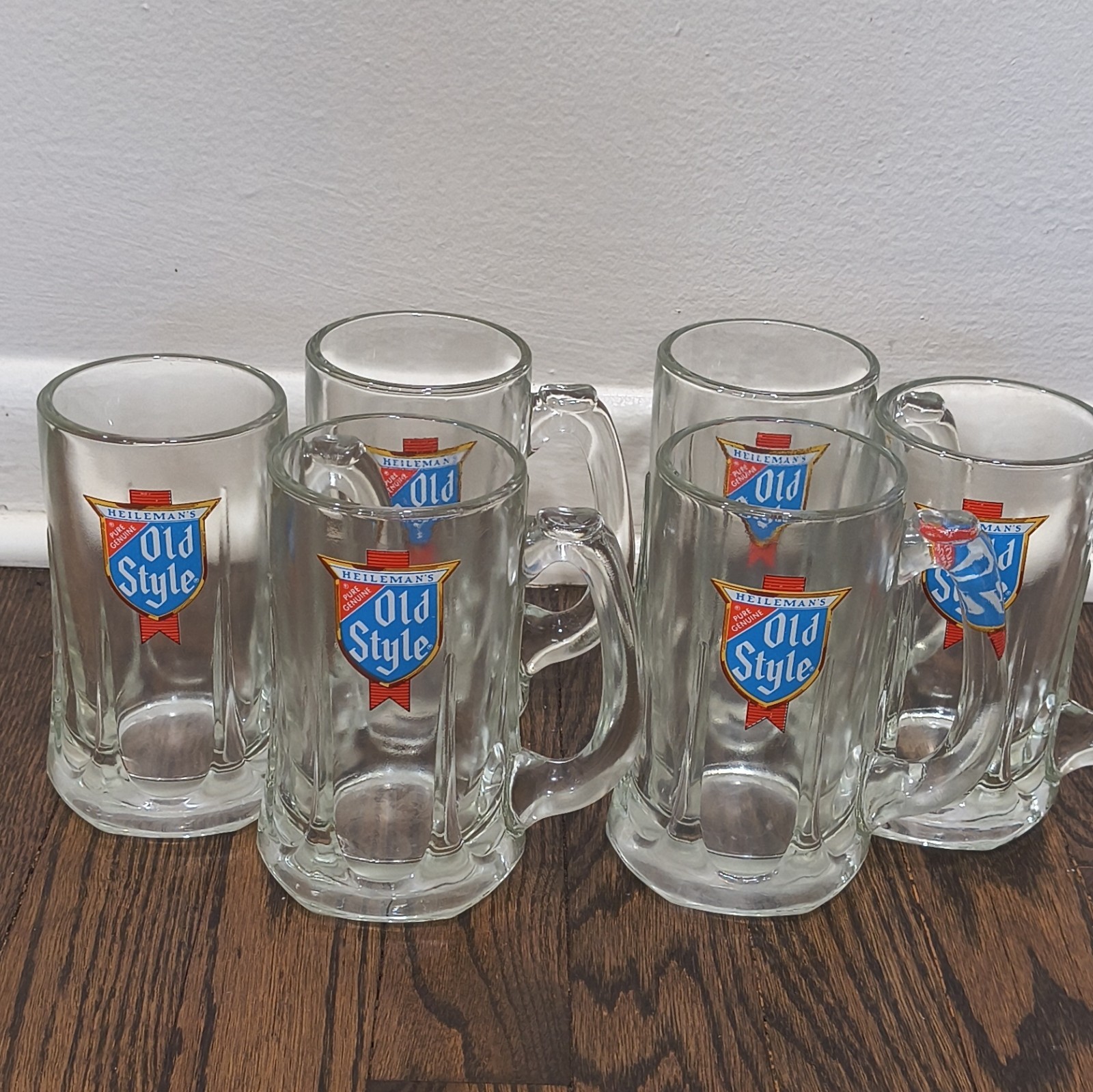 Vintage Heilemans Old Style Beer Glass Mugs Heavy Panel Stein Barware Set Of 6