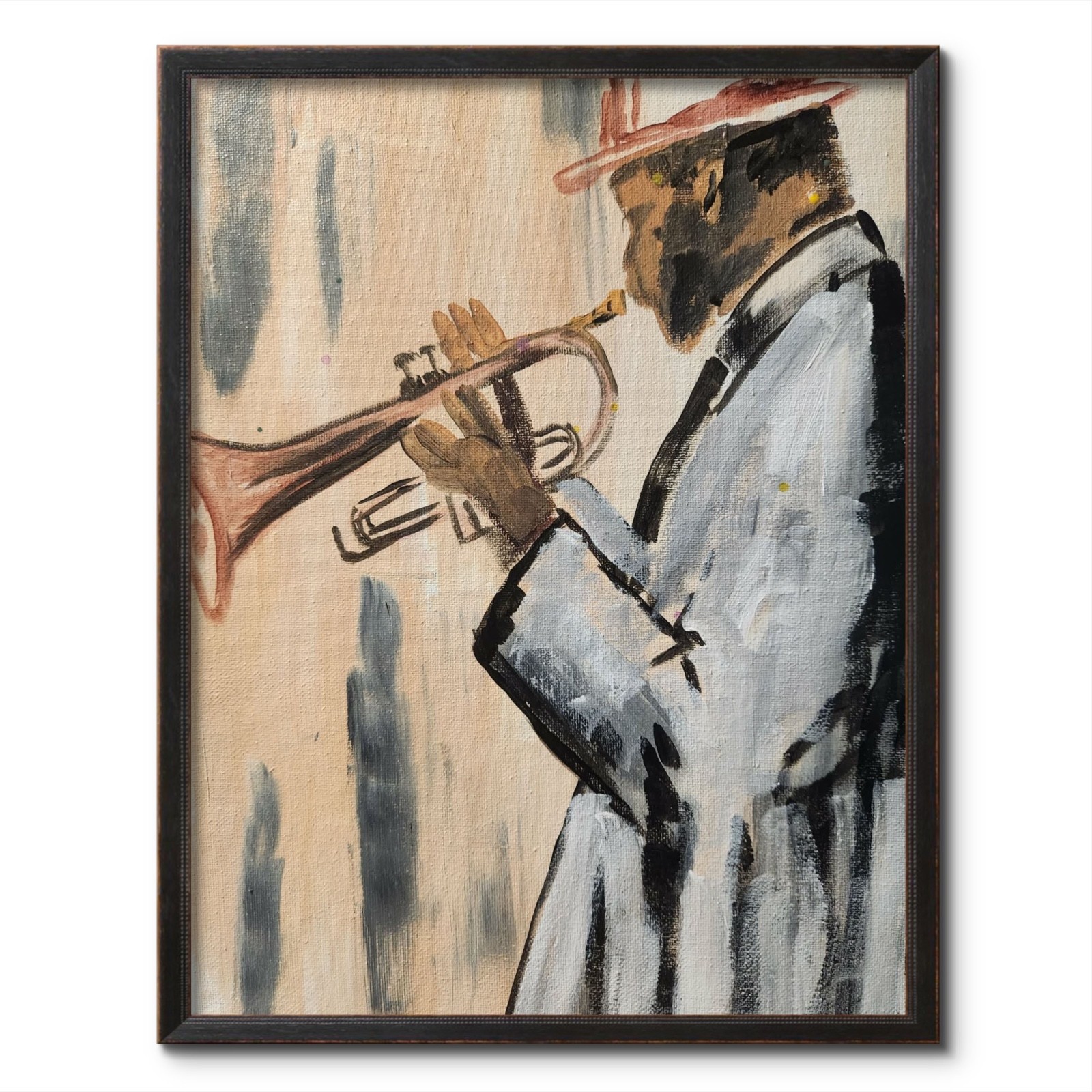 Pamela Bible Original 14x11 Expressionist Jazz Trumpet Player Painting Signed Pamela Bible Original 14x11 Expressionist Jazz Trumpet Player Painting Signed