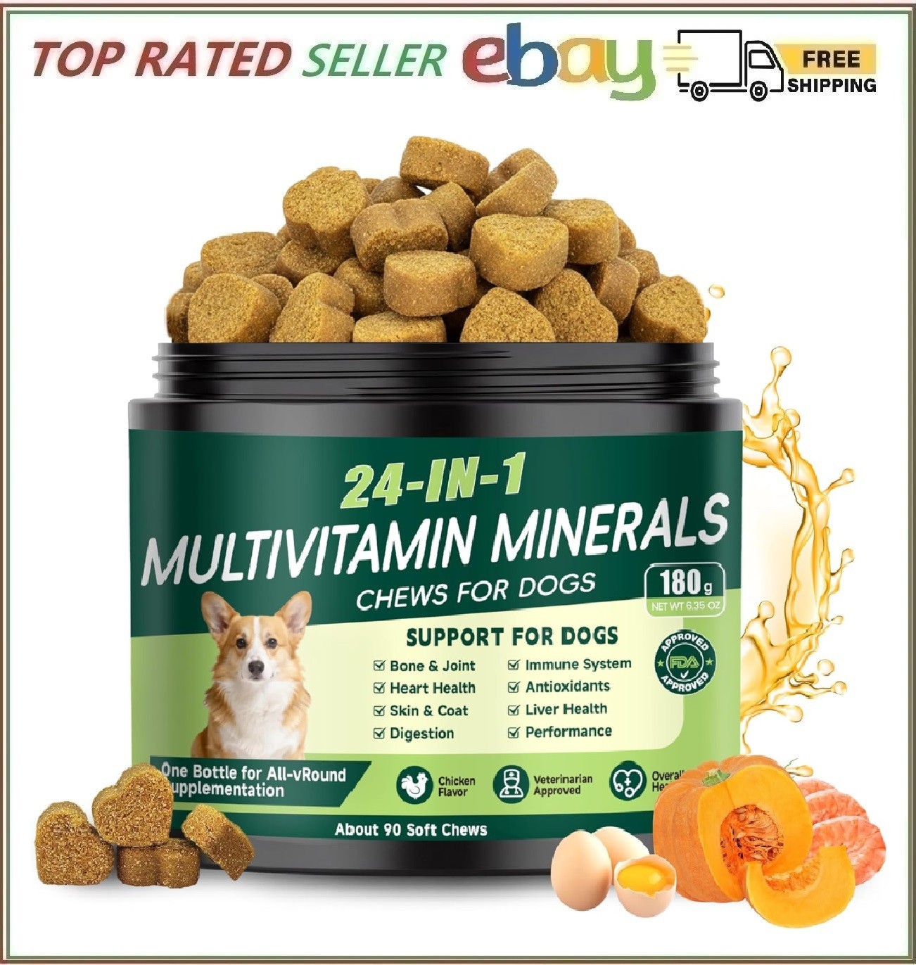 24-In-1 Dog Vitamins and Supplements, Dog Multivitamin Chewable with Chondroitin 24-In-1 Dog Vitamins and Supplements, Dog Multivitamin Chewable with Chondroitin