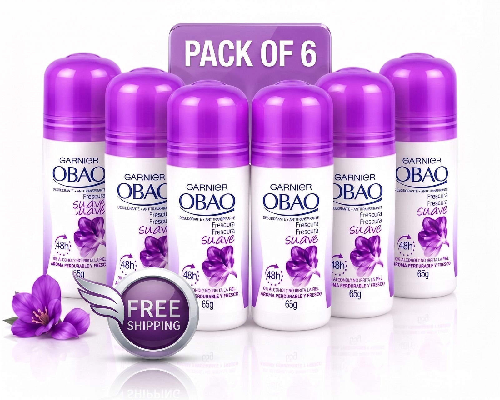 Garnier Obao Garnier Obao Frescura Suave Deodorant Roll-On 65g 2.3oz - Pack of 6