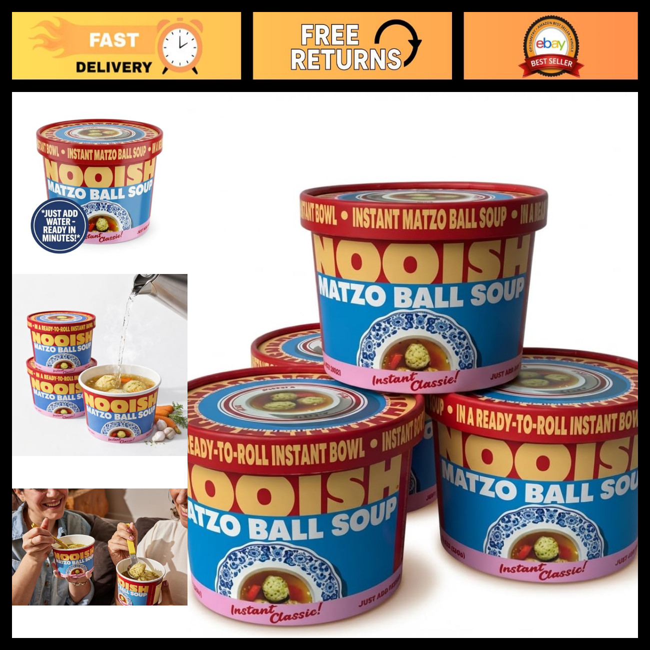 Instant Matzo Ball Soup Mix (4 Pack) | Kosher, Vegetarian, Quick Prep | No MSG,