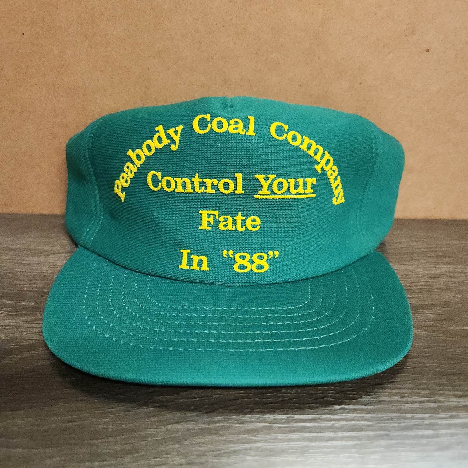 Vintage 1988 Peabody Coal Snapback Hat Green Control Your Fate Trucker Cap 80s
