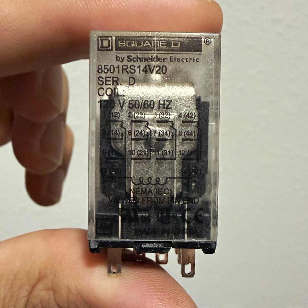 Square D 8501RS14V20 General Purpose Relay 120V AC 14-Pin 4PDT Plug-In Square D 8501RS14V20 General Purpose Relay 120V AC 14-Pin 4PDT Plug-In