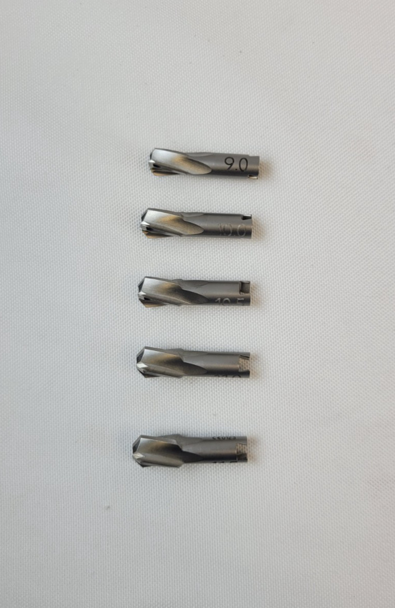 Set of 5 Stryker Surgical End Mills, 9.0, 10.0, 10.5, 11.0, 11.5