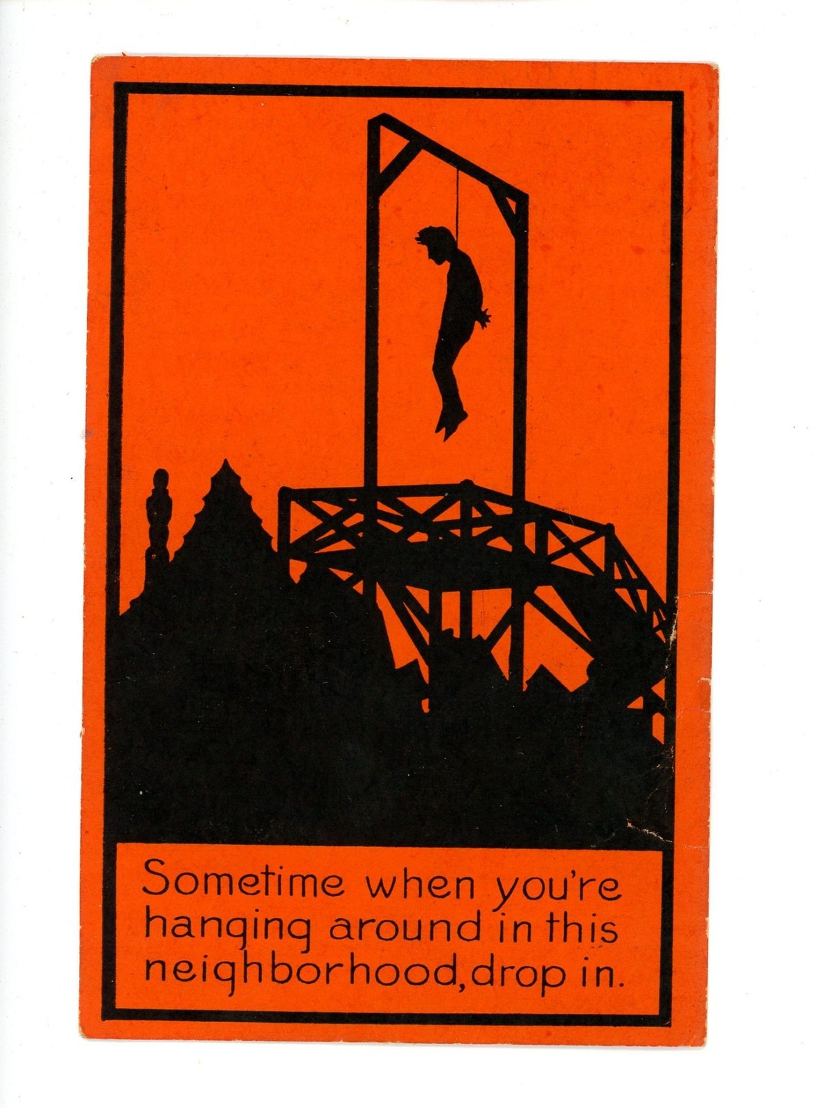 EXCEEDINGLY RARE Halloween Whitney Orange Silhouette Gallows Hanging Postcard Ma