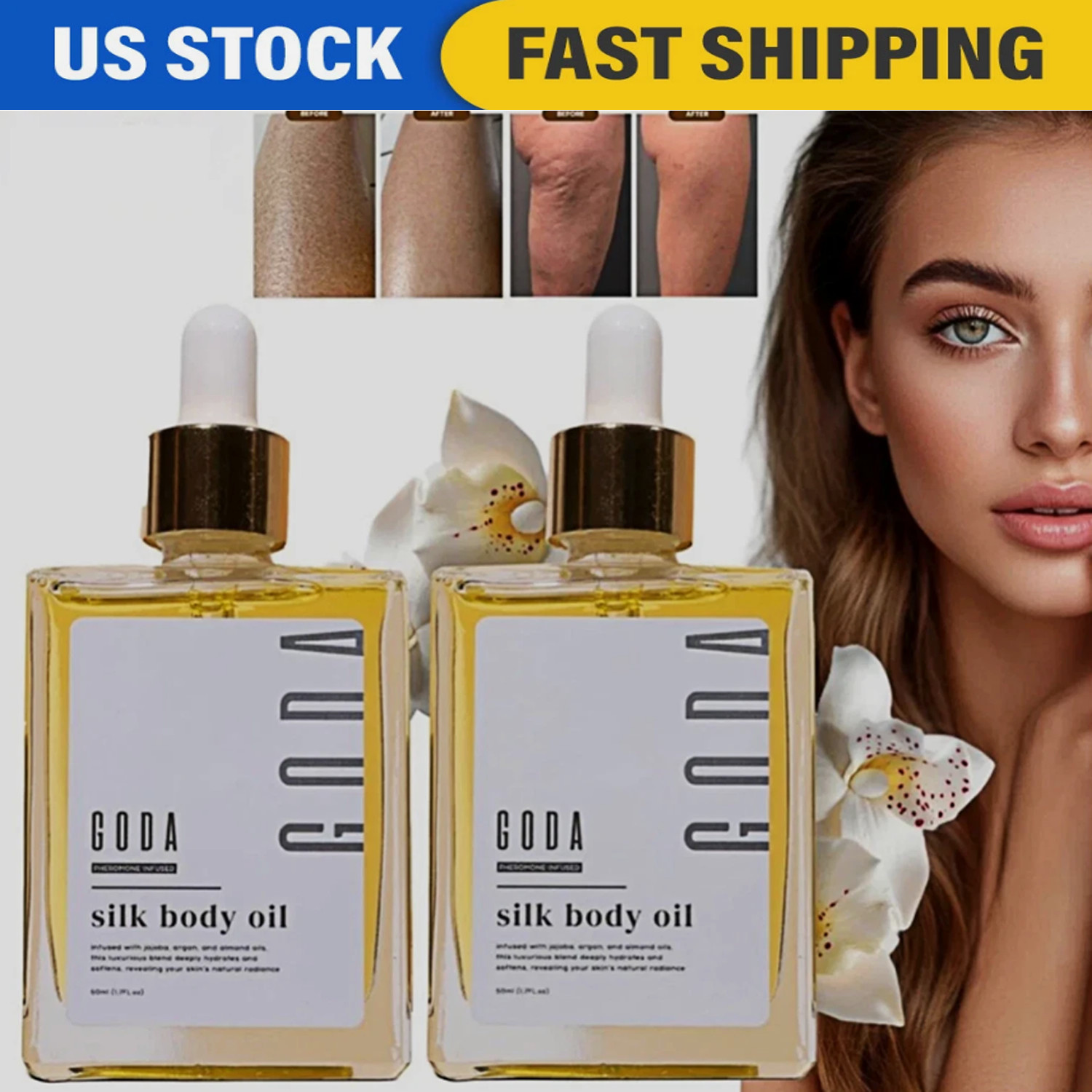 2X GODA Silk Body Oil,Silk Body Oil,Perfume Oil,Bath & Shower Oil Smooth Skin