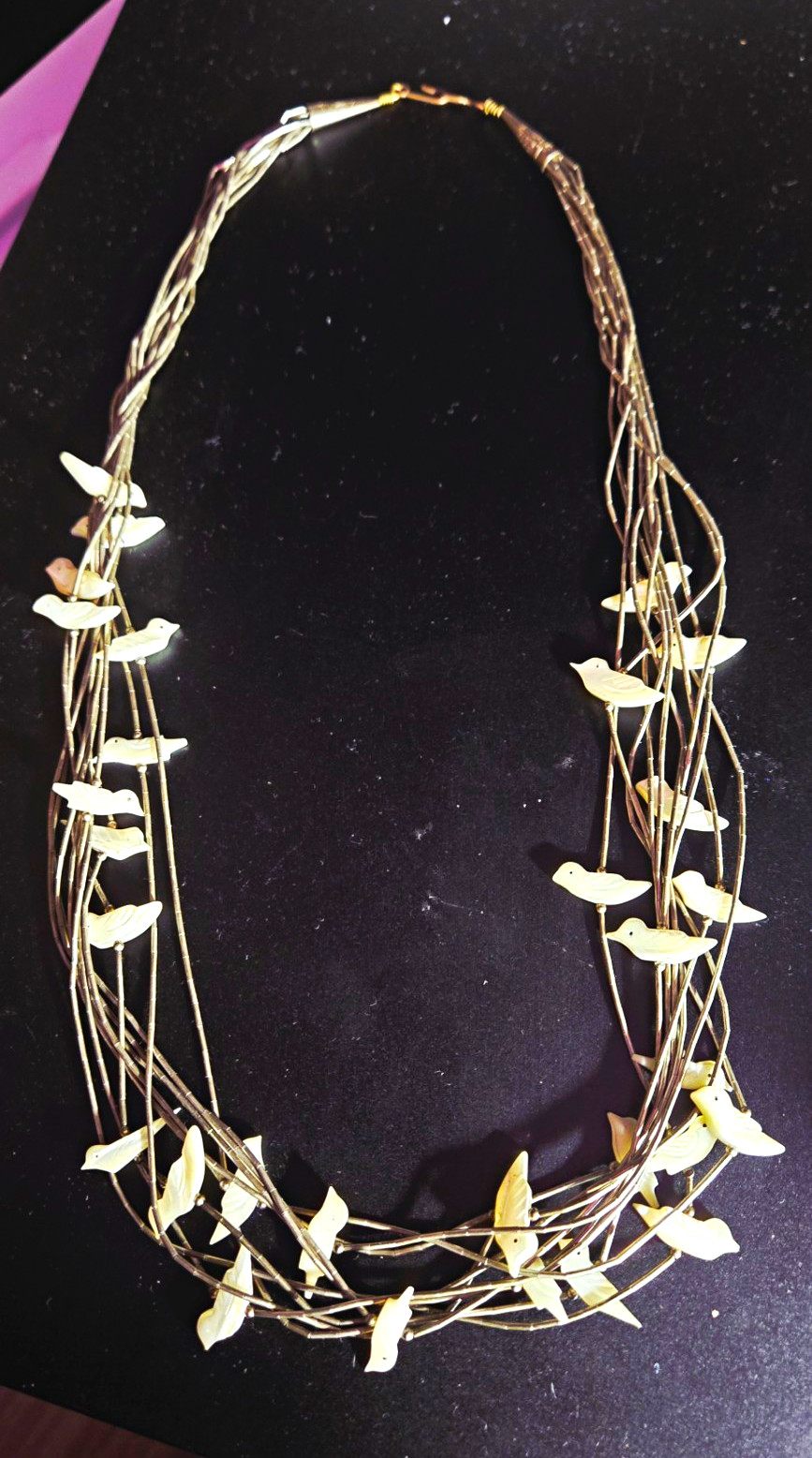 Vintage Liquid Silver 10 Strand MOP Bird Fetish Necklace Vintage Liquid Silver 10 Strand MOP Bird Fetish Necklace