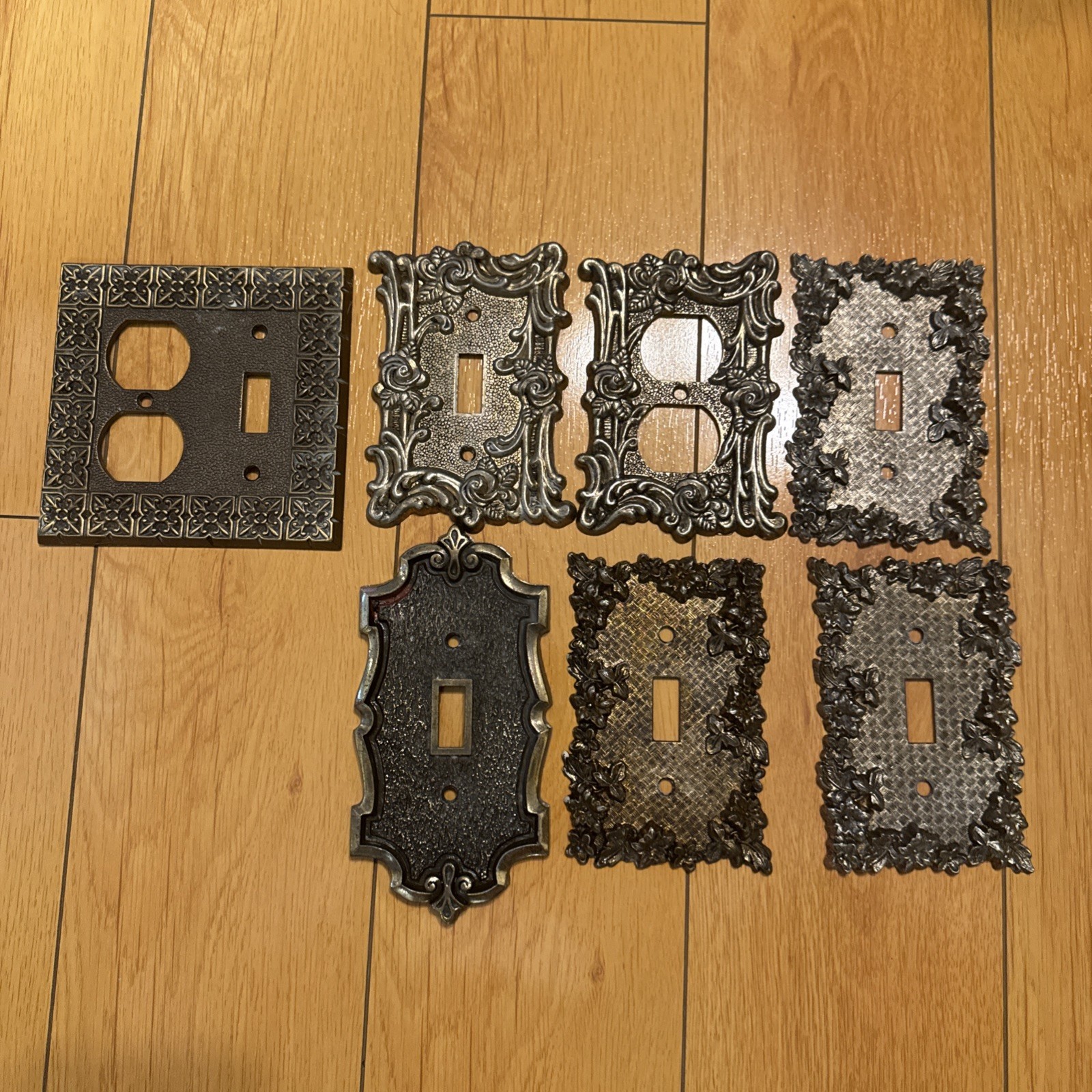 Vintage Ornate Decorative Bronze Metal 1-Gang Toggle Switch Wall Plate Lot 7