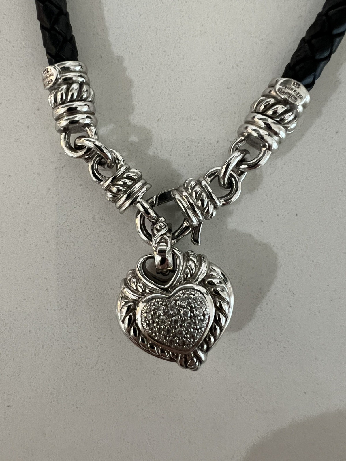 Judith Ripka Sterling Reversible Heart Pendant w/ CZ & 16” Leather Cord Necklace Judith Ripka Sterling Reversible Heart Pendant w/ CZ & 16” Leather Cord Necklace