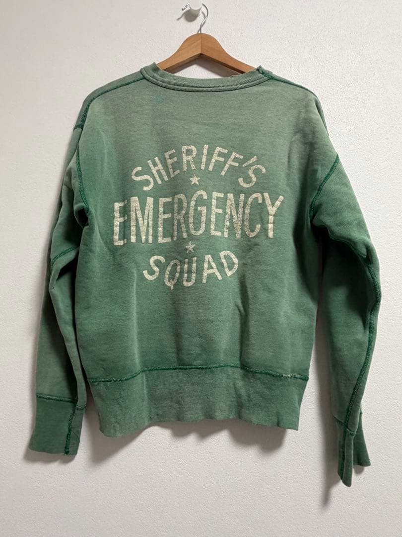 RUSSELL 50s 60s Vintage Front V Sweatshirt Sheriff\'s Emergency Squad Print Green
