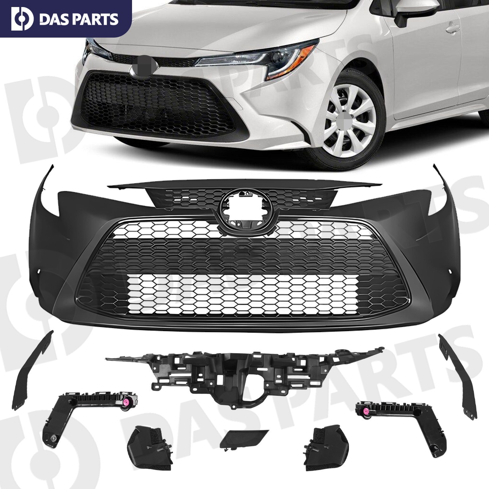Complete Front Primed Bumper Cover Grill Kit For 2020-2024 Toyota Corolla LE XLE