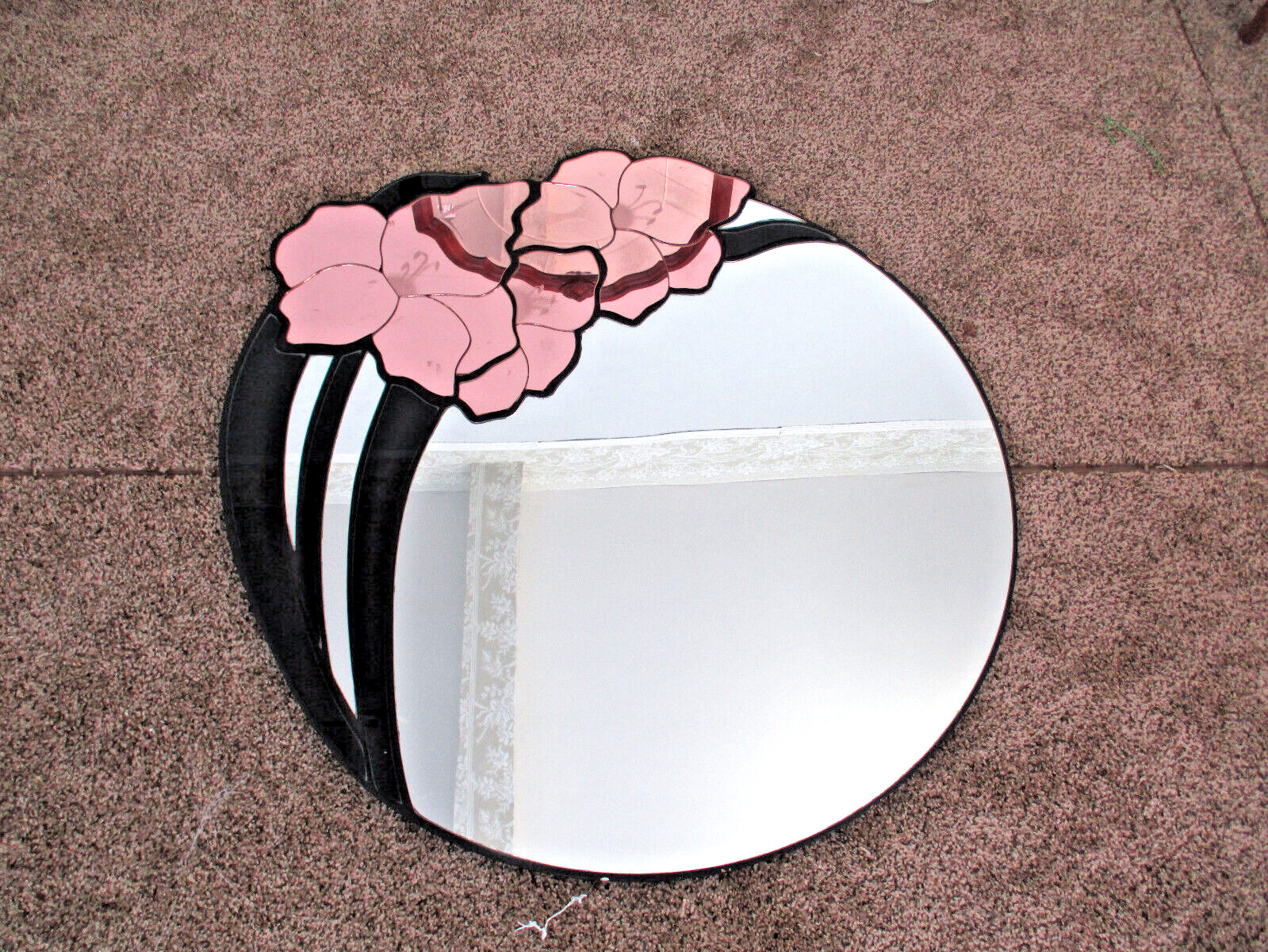 FABULOUS David Marshall MCM 1980s HUGE Round Iris Design Mirror Black&Lavender
