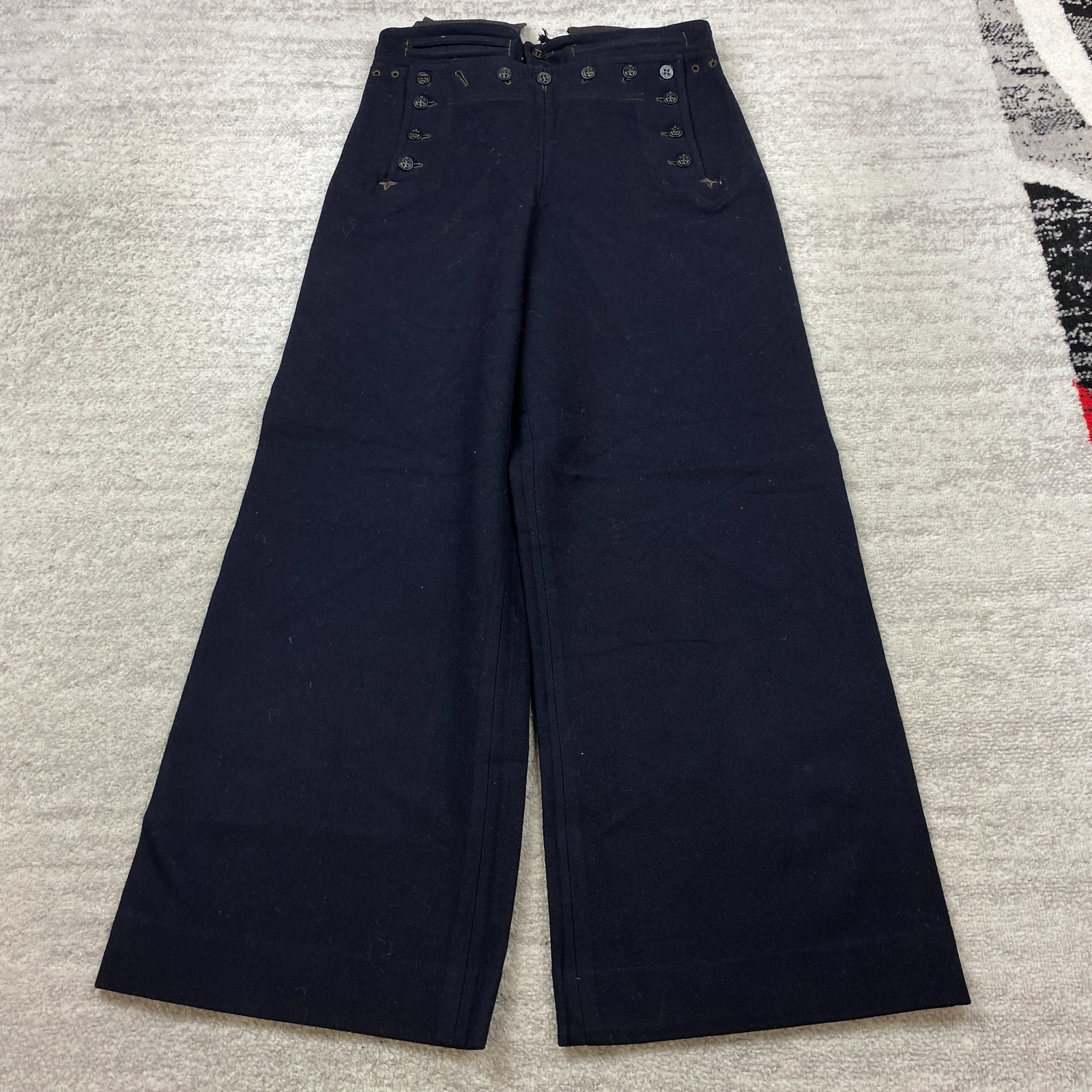 True Vintage US Navy Malone Wool Flared Pants 30 Blue 13 Button 30x28 30s 40s
