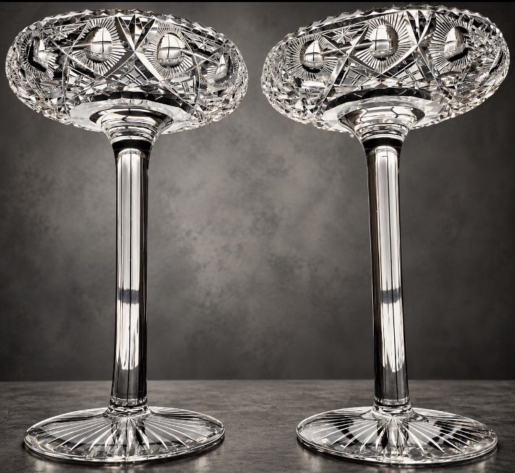 Pair American Pairpoint Brilliant Period Cut Crystal Compotes Tazzas 9”