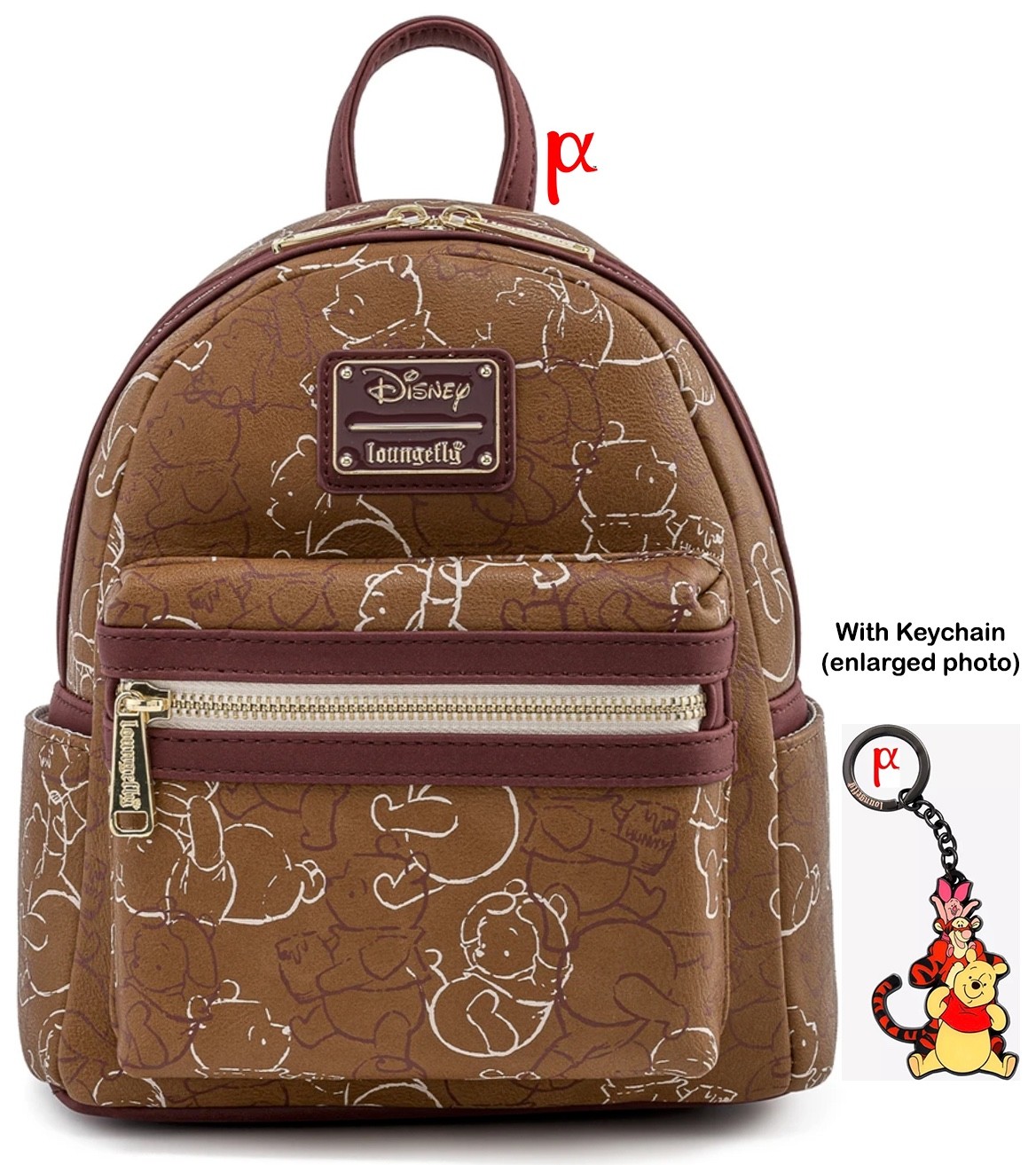 Loungefly Disney Winnie the Pooh Bear Sketch Backpack & Piglet Tigger Keychain