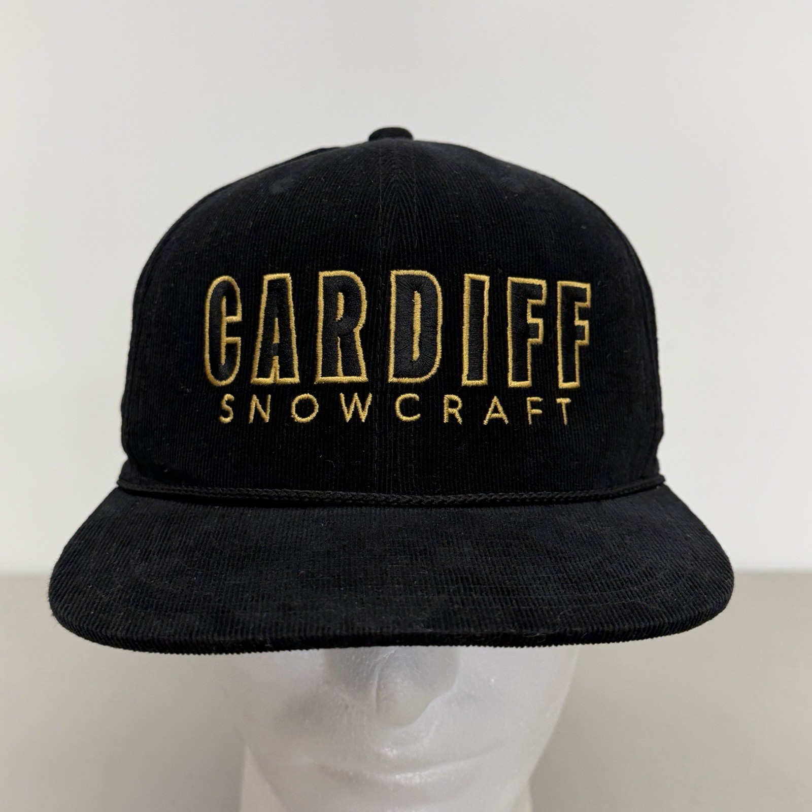 Cardiff Snowcraft Black Fine Wale Corduroy Rope Brim Snapback Hat Trucker Cap