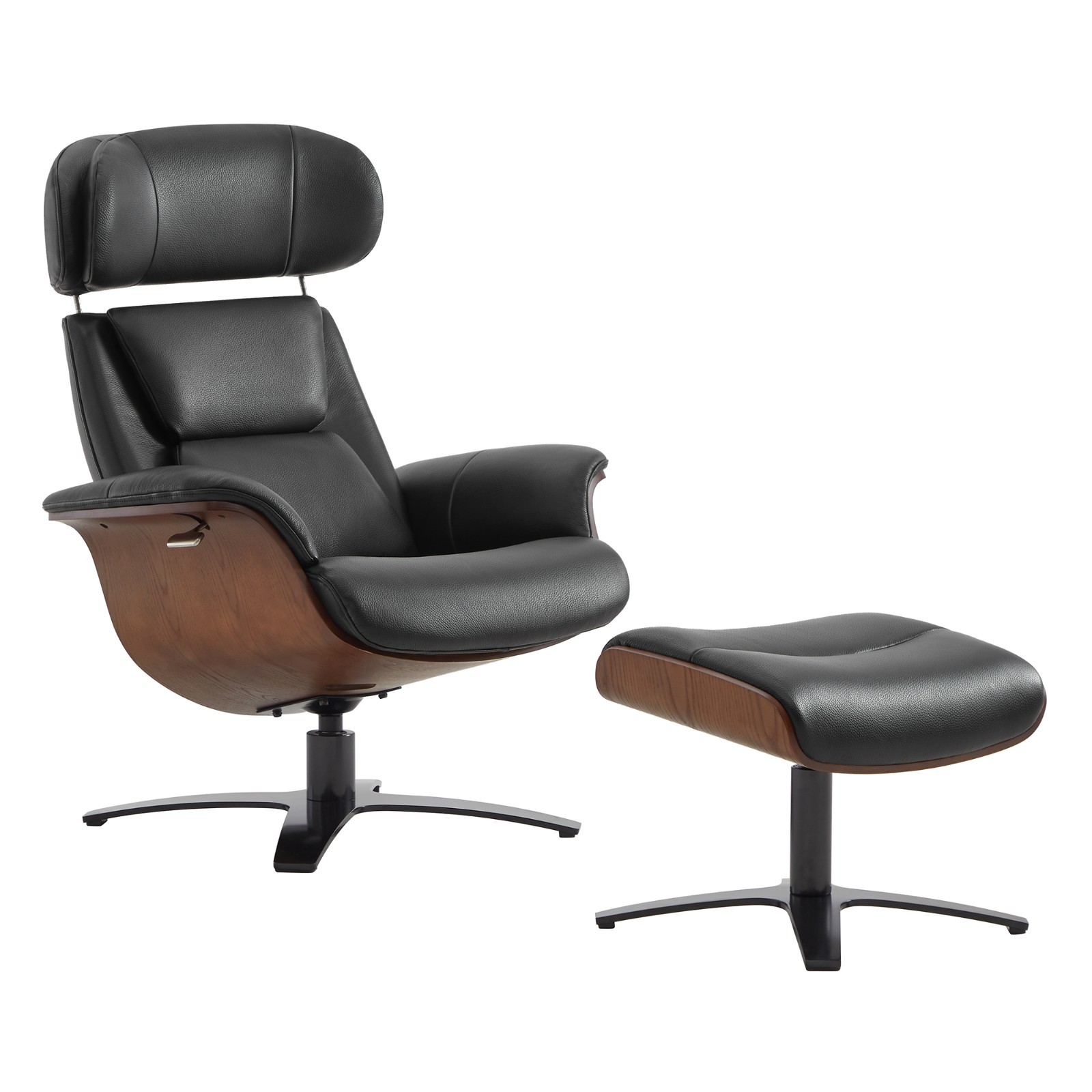 CHITA Genuine Leather Reclining SwivelChair with Adjustable Headrest and Ottoman