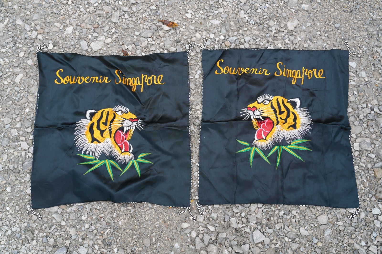 Vintage 50s Satin Souvenir Embroidered Jacket Tiger Patch Pillows Singapore