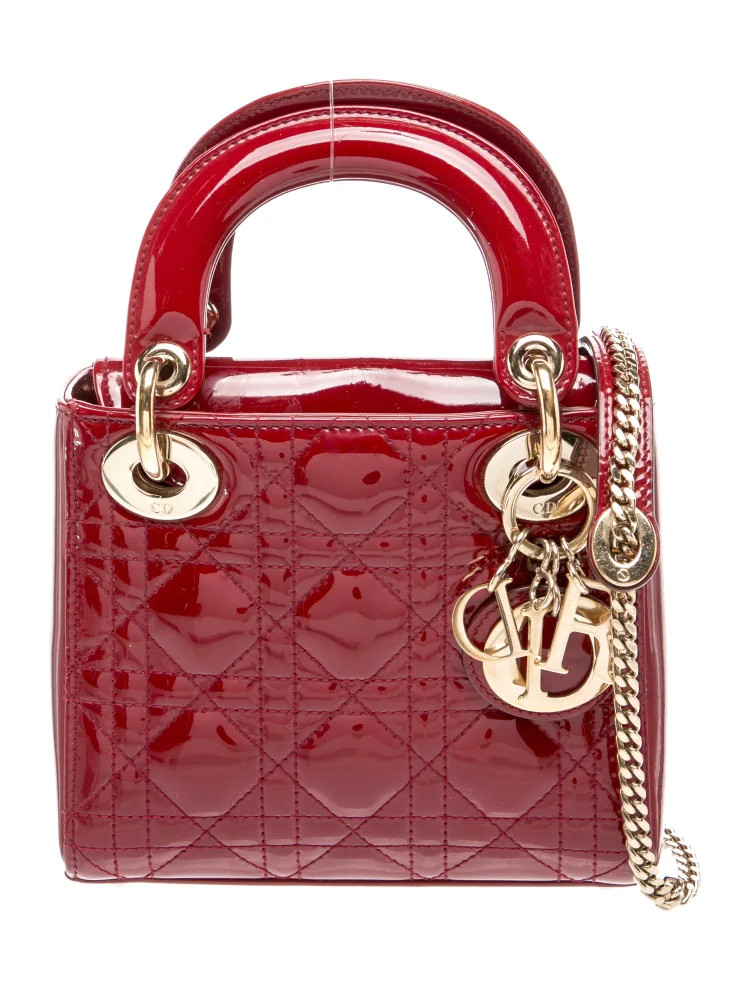 Christian Dior Mini Lady Dior Bag Red Patent Leather Cannage Gold Hardware