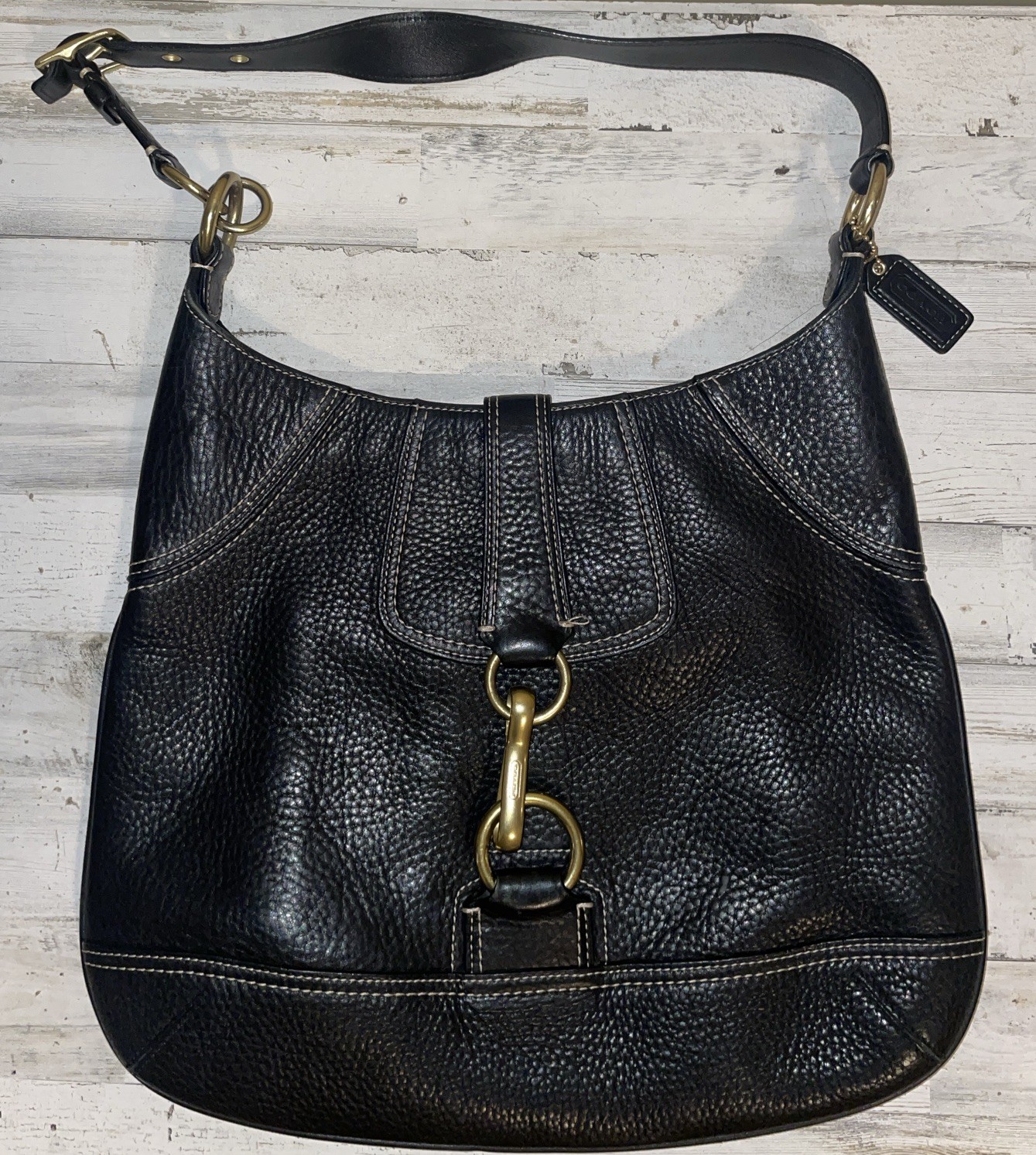 Vintage Coach Hampton Black Pebble Leather Shoulder Bag F06S-10210