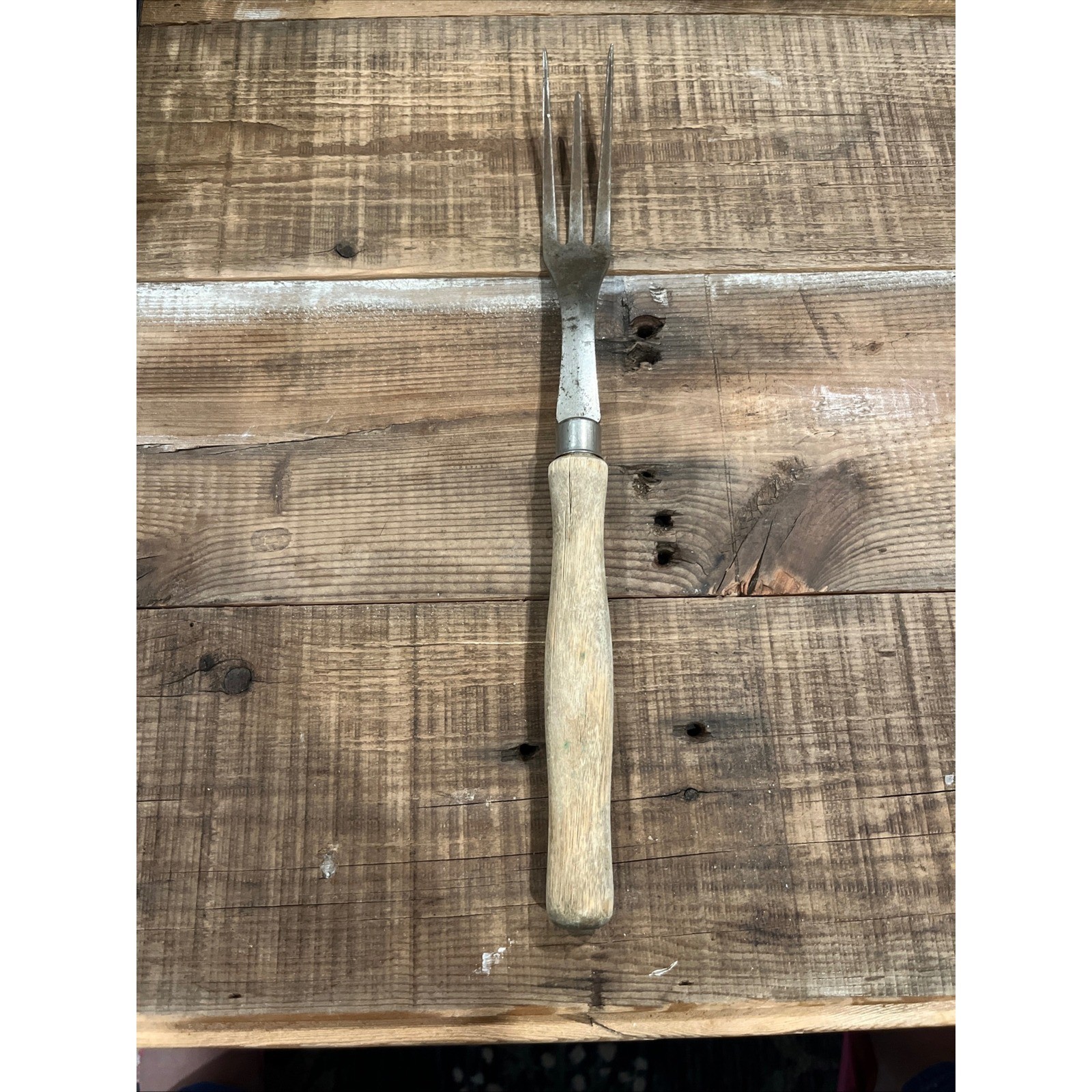 Vintage 19th Century Civil War Era Kitchen Utility Fork Wooden Handle 12.5 Inch