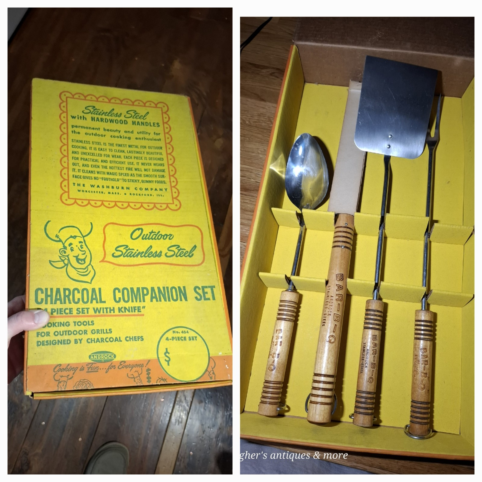 Vintage rare ANDROCK 4 Piece NOS Stainless Steel Grill BBQ THE WASHBURN COMPANY