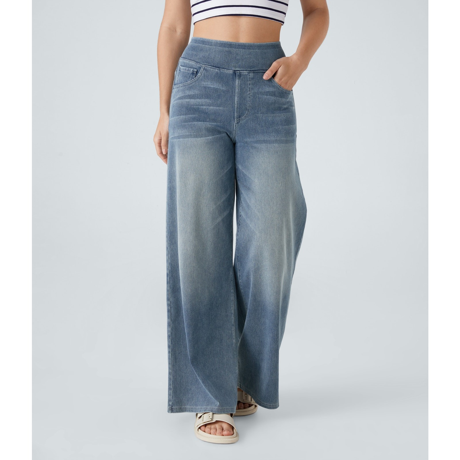 NWT Halara Flex High Waisted Pull On Baggy Wide Leg Stretch Jeans