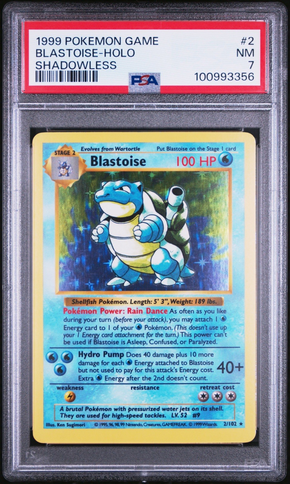 1999 POKEMON BASE SET SHADOWLESS #2 BLASTOISE-HOLO PSA 7 🔥