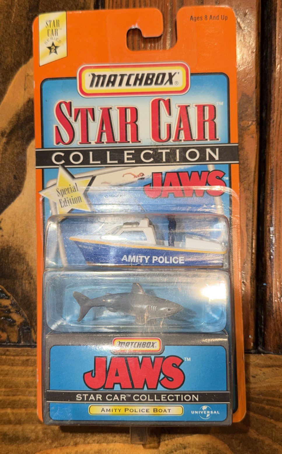 Jaws Amity Police Boat w Shark - 1997 Matchbox Star Car Collection 1/64 Diecast