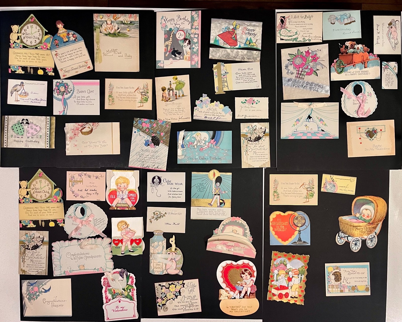 Vintage 1930s–40s Baby Shower, Birthday & Valentine Card Lot 45 Pieces Total Vintage 1930s–40s Baby Shower, Birthday & Valentine Card Lot 45 Pieces Total