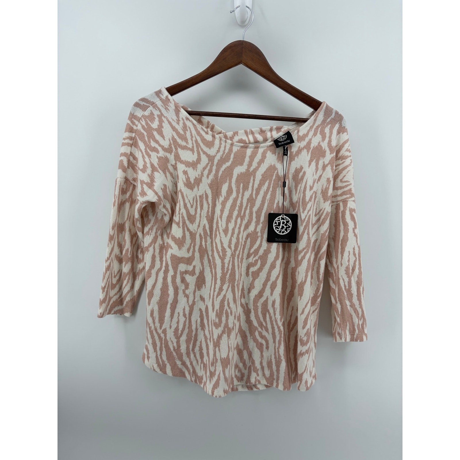 NWT Bobeau Womens Small Pink Zebra Soft Sweater Criss Cross Back