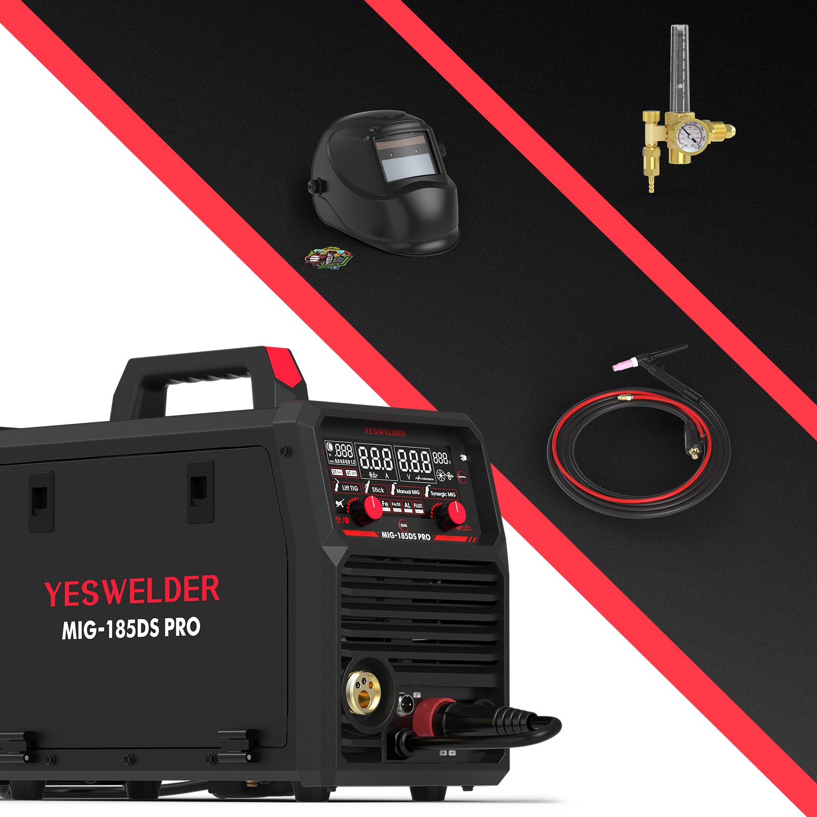 YESWELDER 185A 5-in-1 Welding Kit: Helmet, Torch & Gas Regulator, 110V/220V
