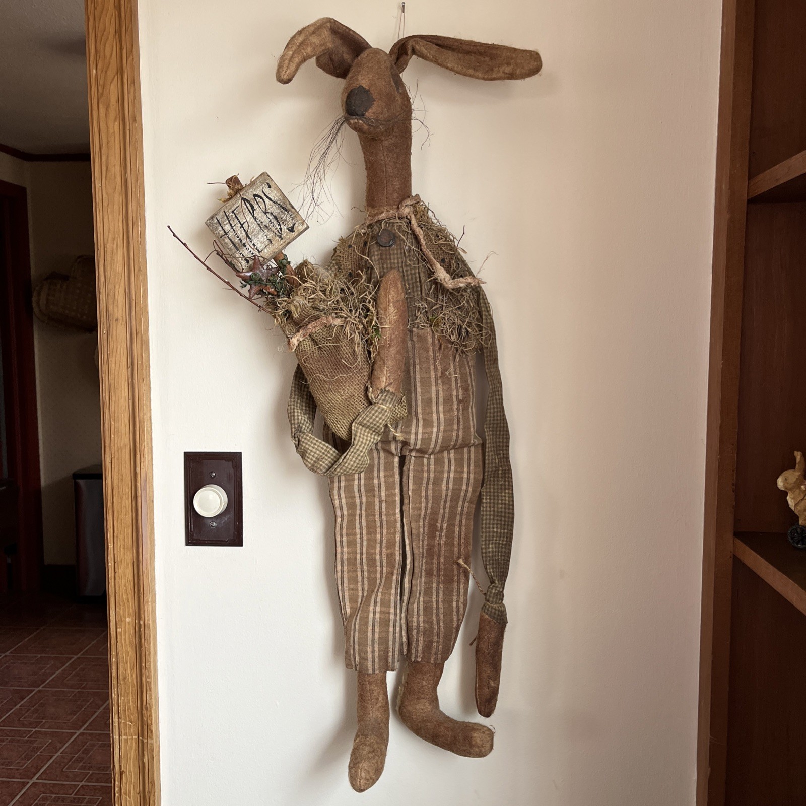 Moses Allen Primitive Folk Art Wall Hanging Boy (Herb) Rabbit 35” Tall. #2603