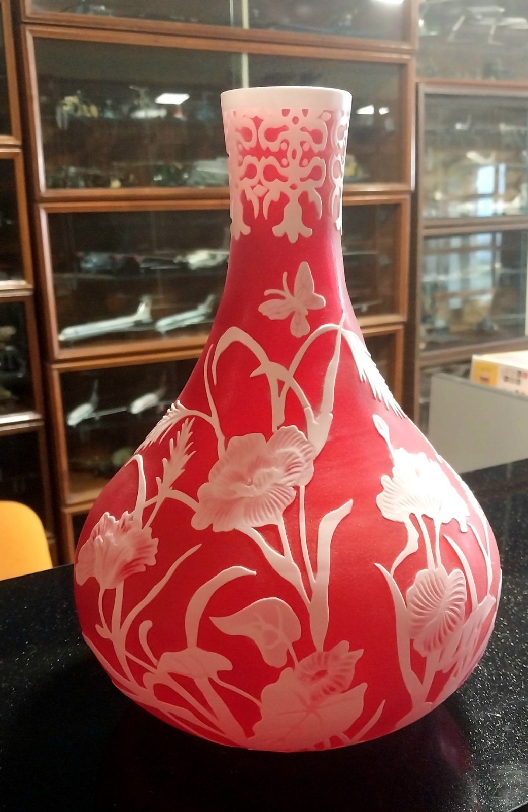 Vtg Emile Galle Style Cameo Glass Vase Red White Art Nouveau Ltd Ed 1 of20 Large