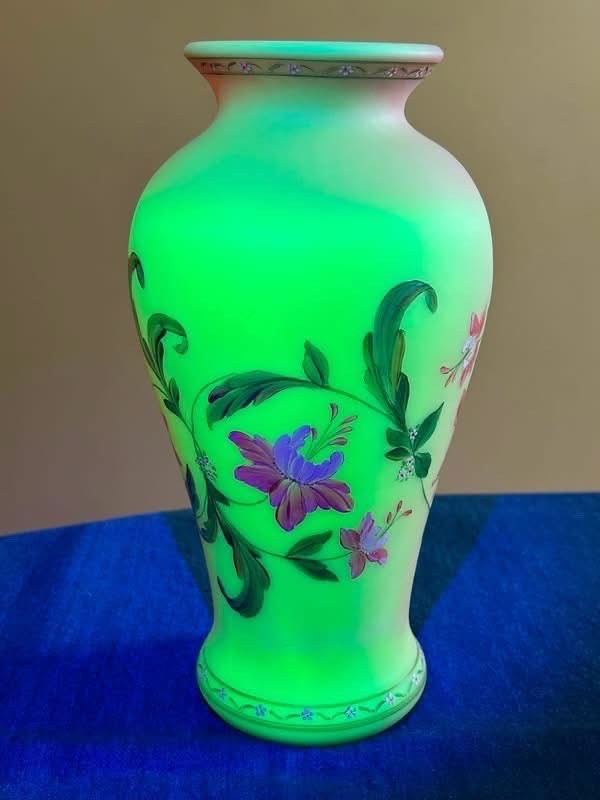 Fenton OOAK Burmese satin vase hand painted by Frances Burton Fenton OOAK Burmese satin vase hand painted by Frances Burton