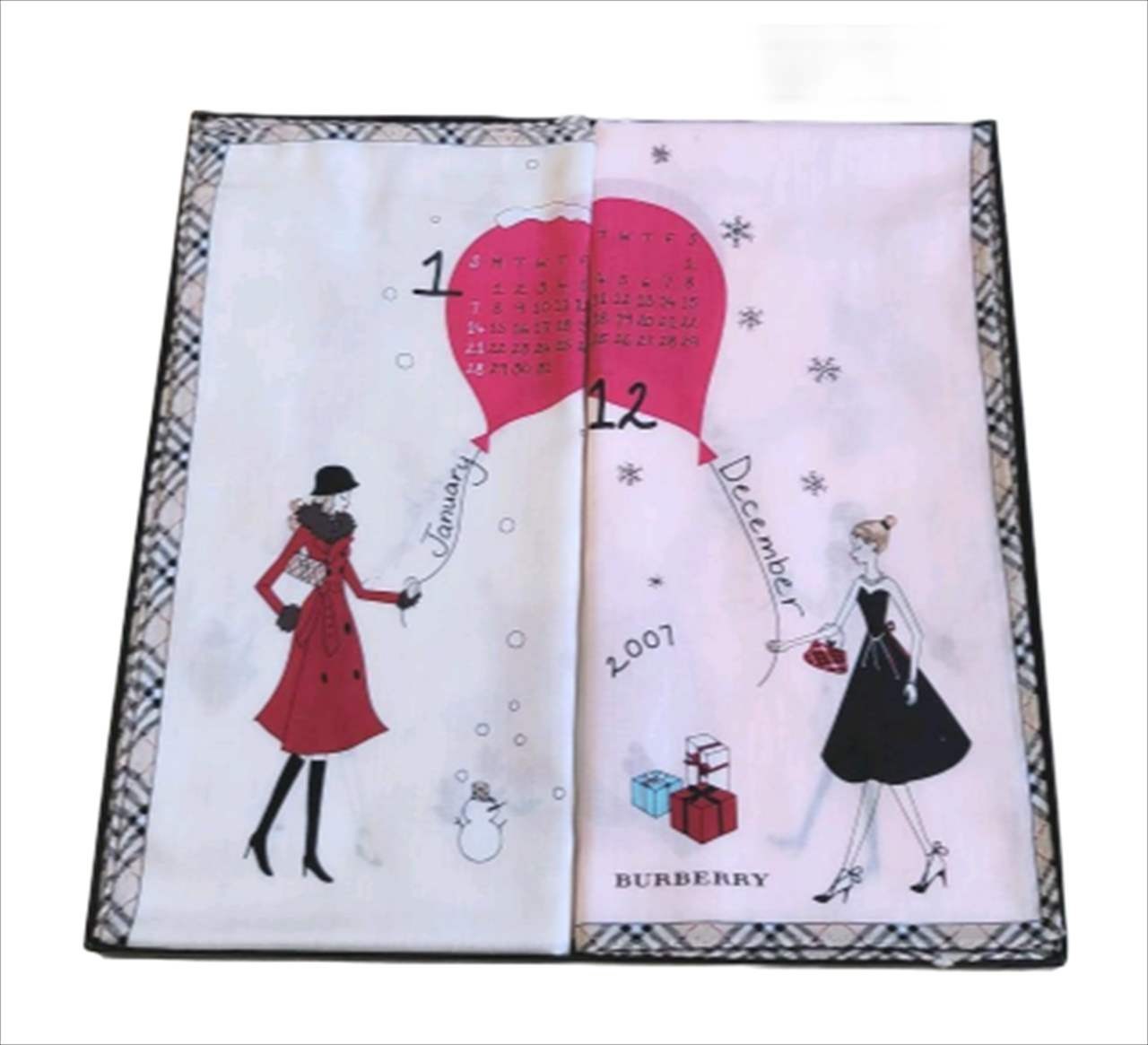 Burberry 2007 Calendar Handkerchief Festive Holiday Design Size: 19.7x19.7 in.