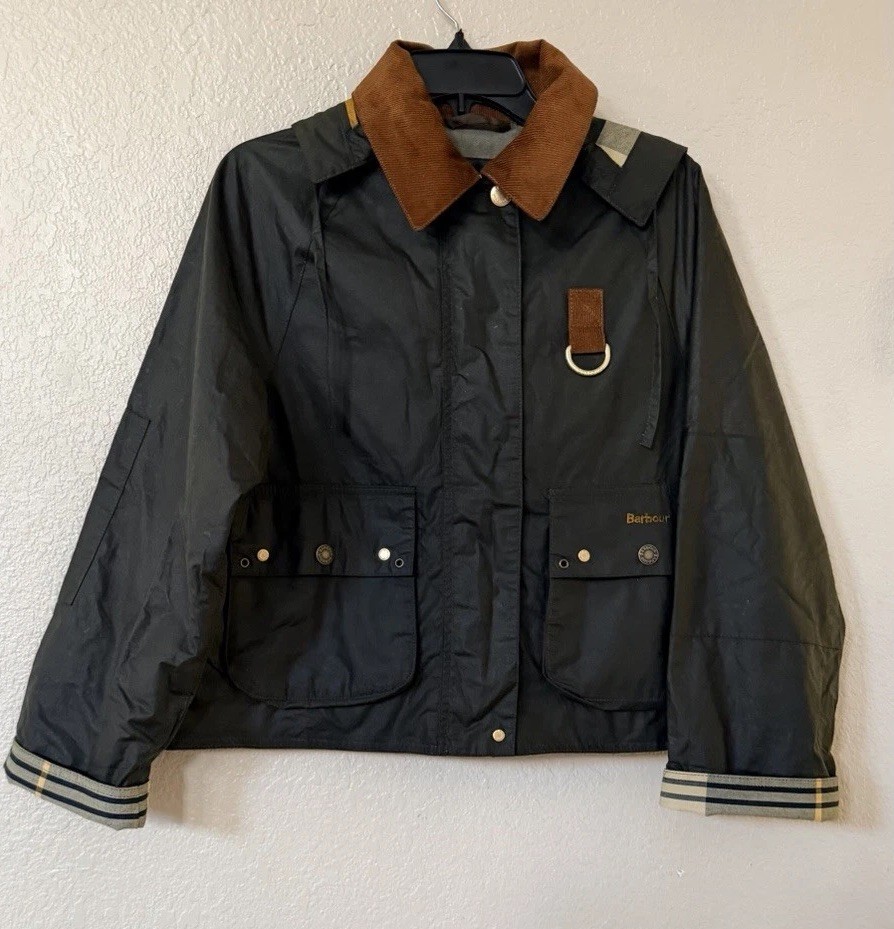 New Barbour Erma Waxed Cotton Jacket In Archive Olive/Ancient Tartan Sz 2 $500 New Barbour Erma Waxed Cotton Jacket In Archive Olive/Ancient Tartan Sz 2 $500