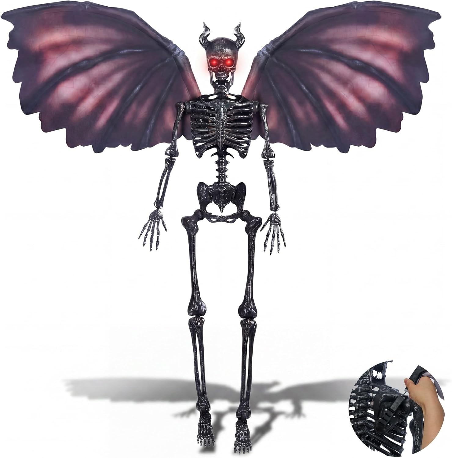 5 Ft Halloween Devil Skeleton Decor - Posable Life Size Bones Haunted Prop Set