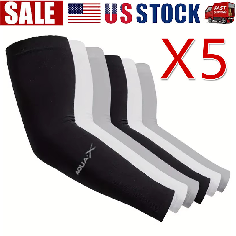5 Pairs Cooling Arm Sleeves Cover UV Sun Protection Sports Outdoor For Men Women
