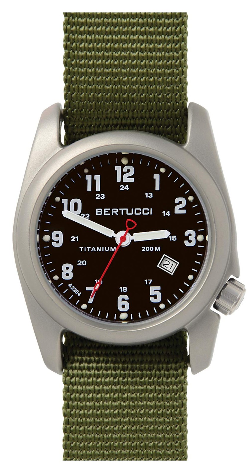 BERTUCCI A-2T Men\'s Watch - Titanium - Olive Nylon Strap - Black Dial -