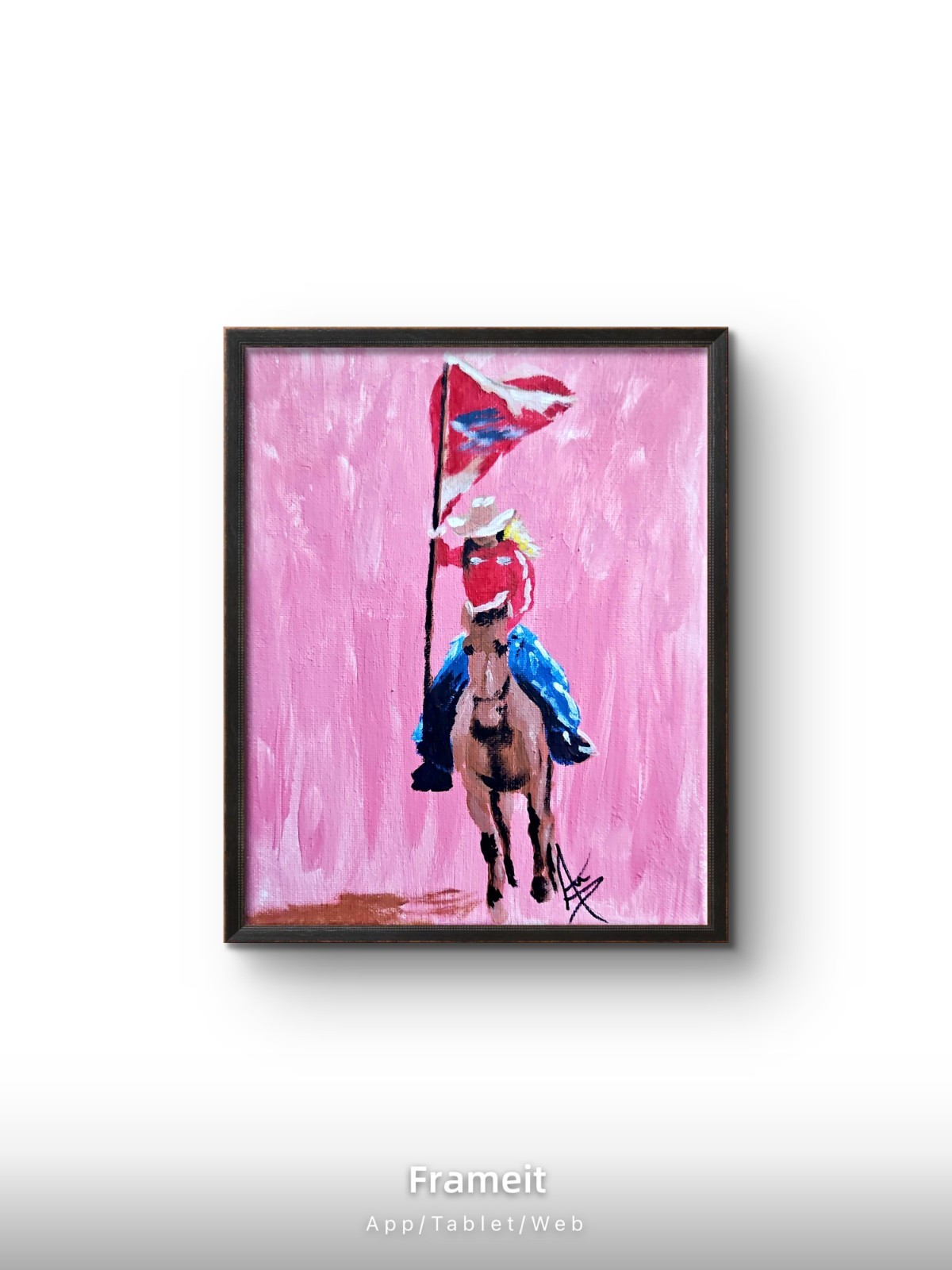 Rodeo Cowgirl Flag 8x10 Original Acrylic Painting Western Canvas Art Audra Deane