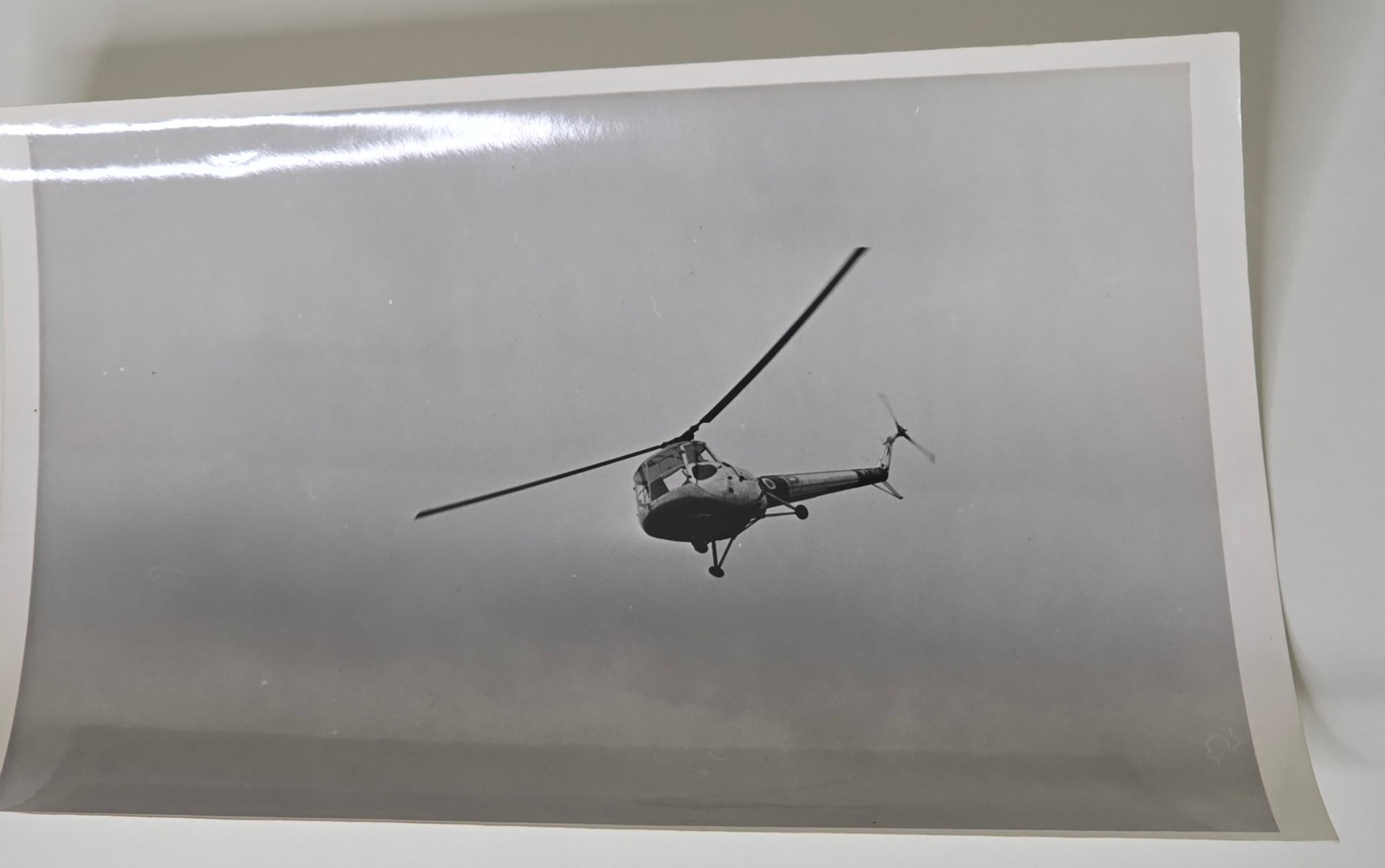 Saunders-Roe Skeeter Helicopter In Flight Against Sky Archive Photo Print