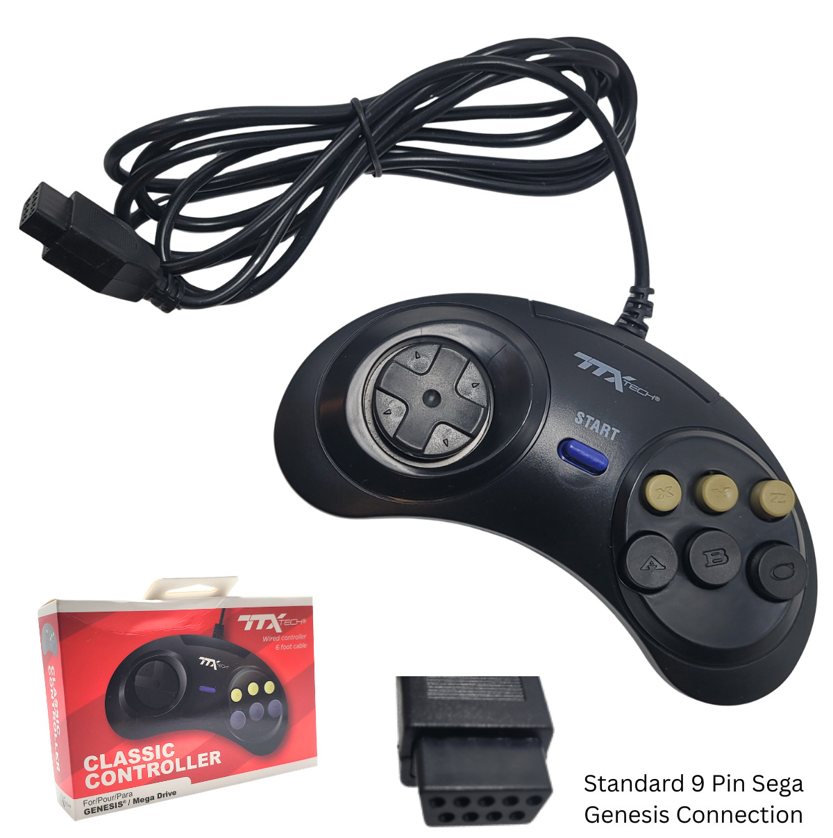 Wired Classic Controller for Sega Genesis by TTX Tech (Black) - New in Box