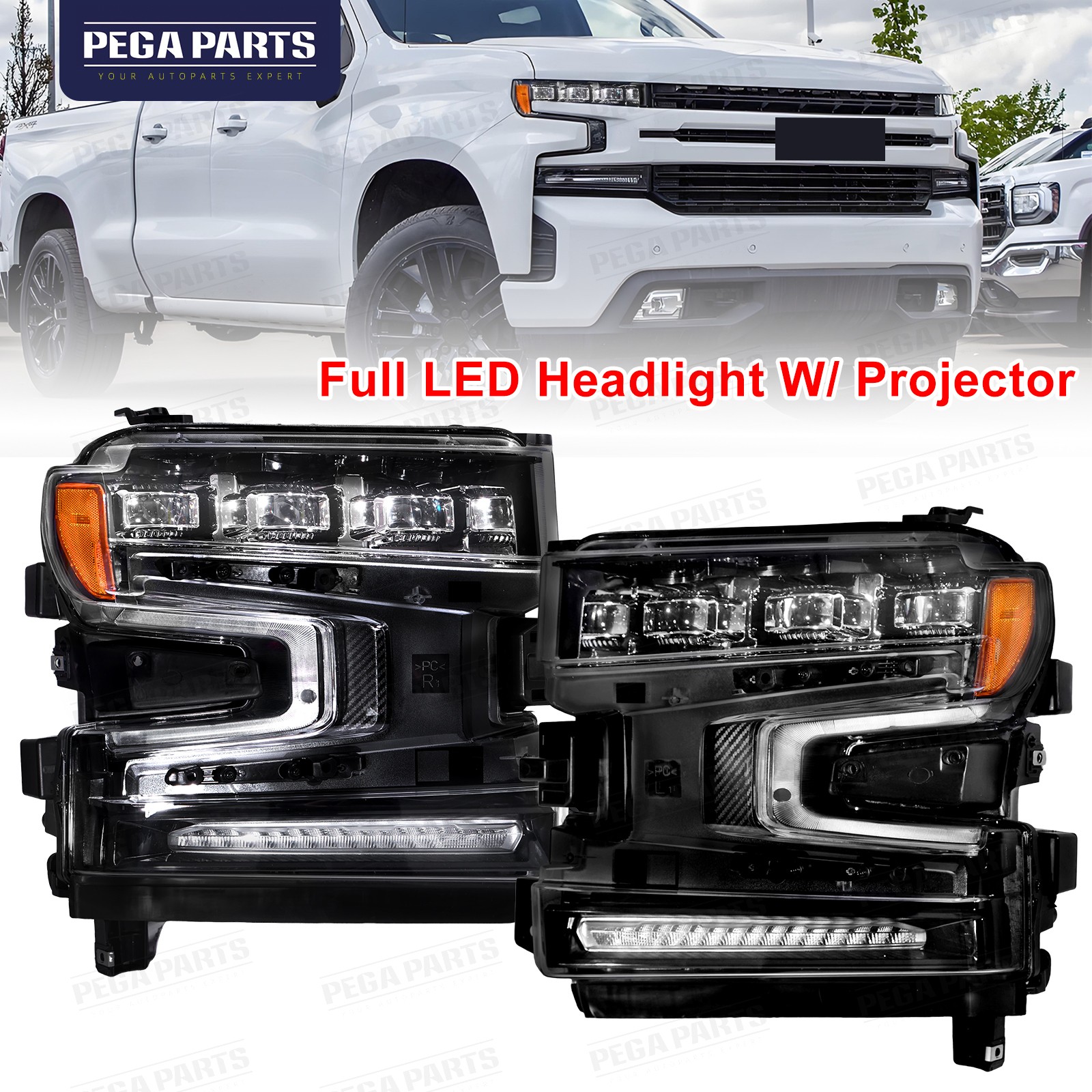 For 2019-2021 Chevy Silverado 1500 Full LED Projector Headlights Assembly LH&RH