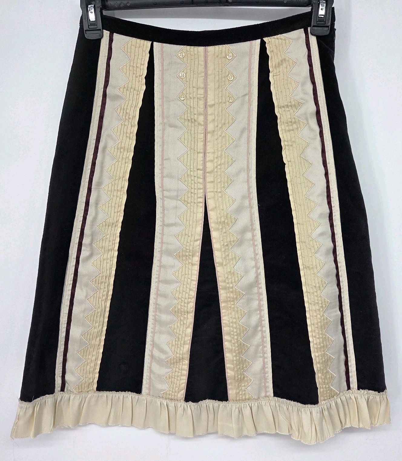 Vtg Anthropologie Odille Embroidered Velvet Skirt 2 Black Whimsygoth FairyGrunge