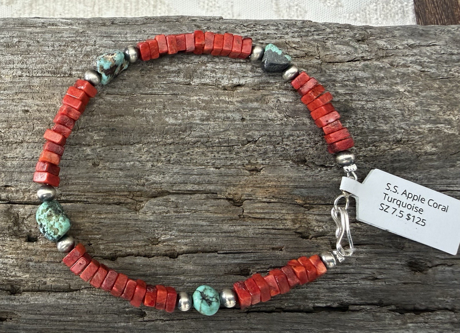 Native American Navajo Tammy Nolcott Apple Coral & Kingman Turquoise Bracelet Native American Navajo Tammy Nolcott Apple Coral & Kingman Turquoise Bracelet