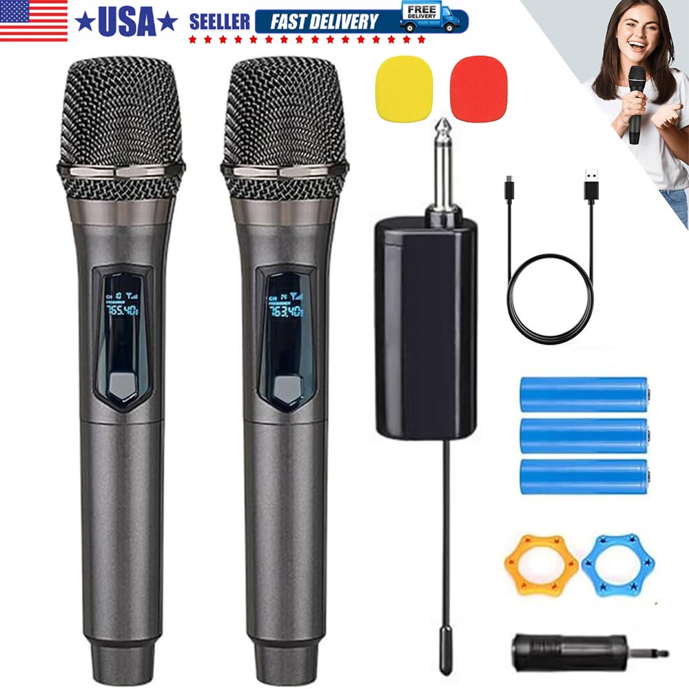 2PCS Wireless VHF Professional Microphone Handheld Mic System Karaoke w/Receiver 2PCS Wireless VHF Professional Microphone Handheld Mic System Karaoke w/Receiver